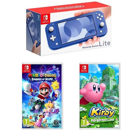 Nintendo Switch Lite Console Blue With Mario With Rabbids Sparks Of Hope & Kirby And The Forgotten Land Gaming & Consoles "BAE" Charm Bracelet