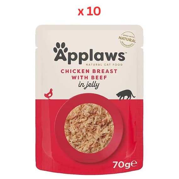 Applaws Chicken with Beef in Jelly Adult Wet Cat Food 70g Pouch (Pack Of 10) Cat Food "BAE" Charm Bracelet