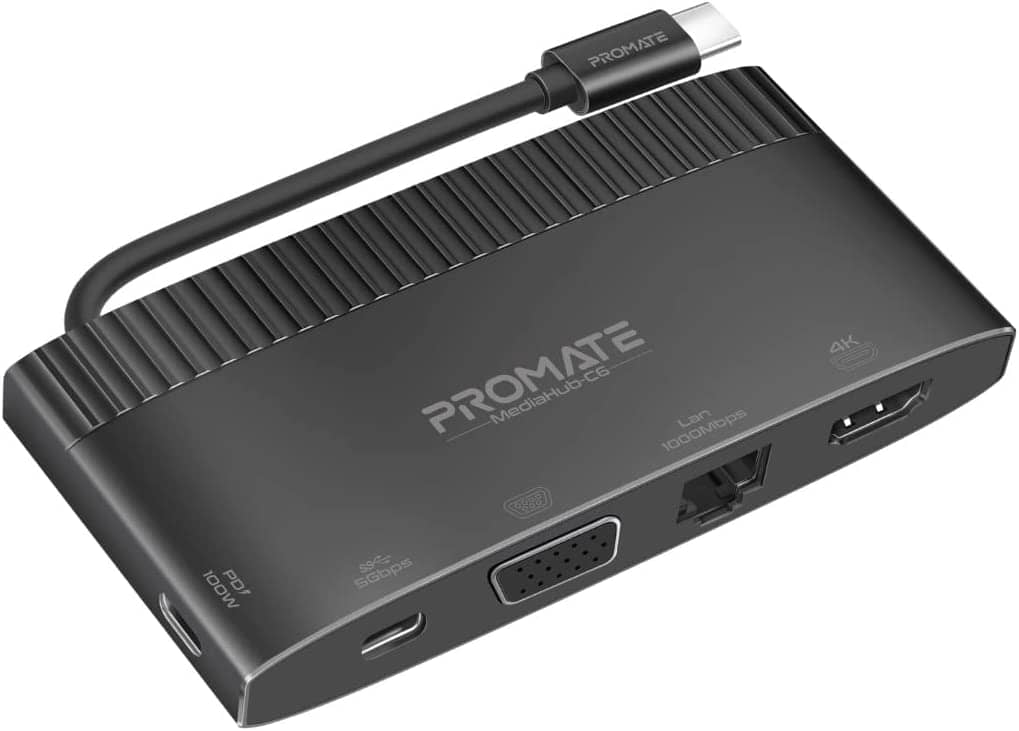 Promate USB-CHub, 6-in-1 Type-CSync/Charge Adapter with 4K HDMI, MEDIAHUB-C6 Computer Accessories "BAE" Charm Bracelet