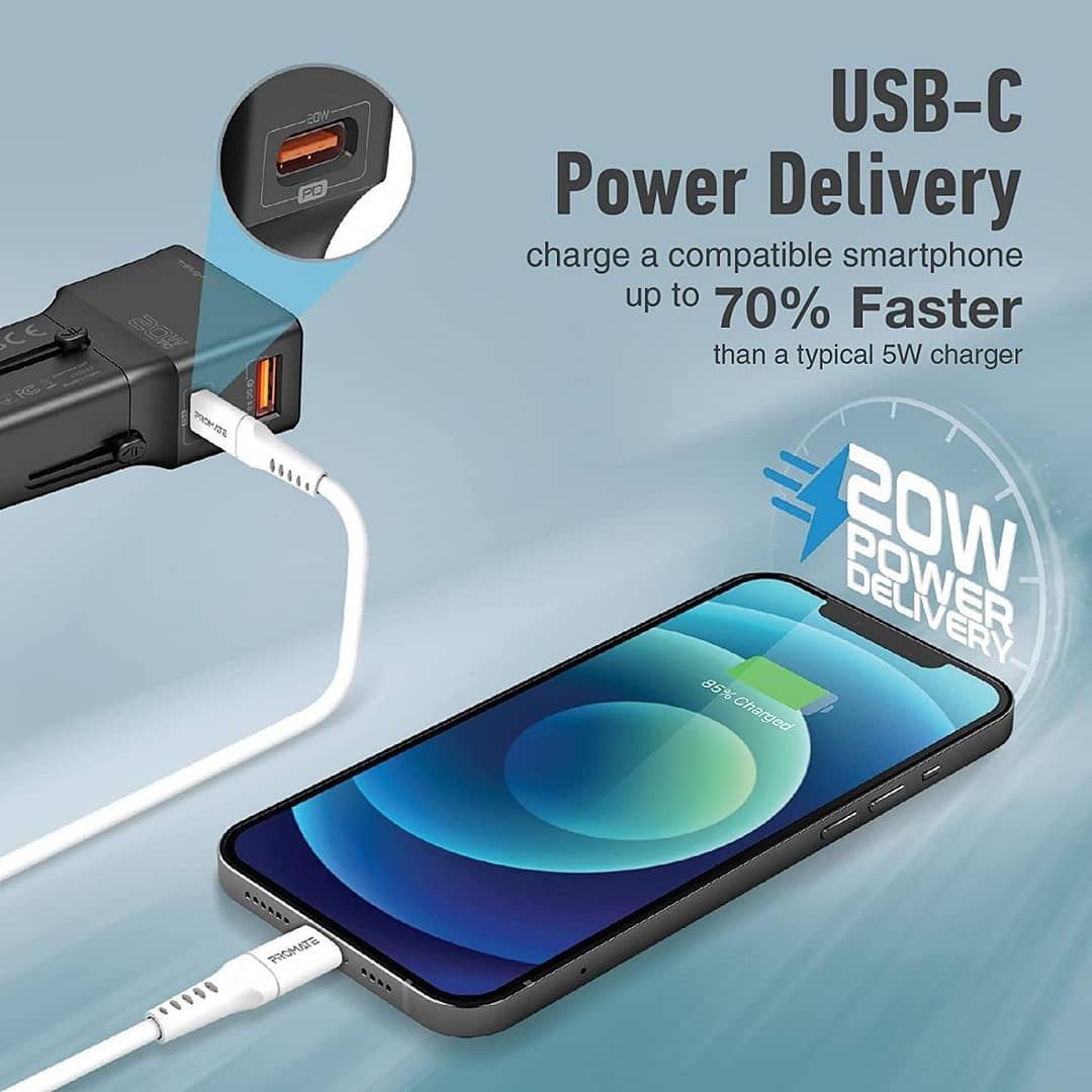 Promate International Travel Adapter with Type-C 20W PD Port, TRIPLUG-PD20.BLACK Chargers & Power Supplies "BAE" Charm Bracelet 2