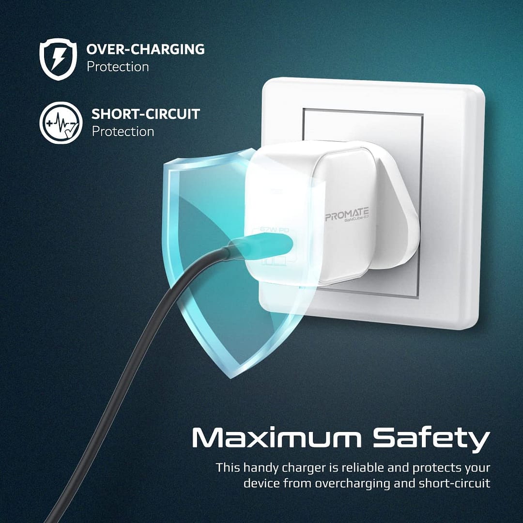 Promate USB-C GaN Charger, World's Smallest Type-C Chargeable Laptop Adapter, GANCUBE-67.UK-WT Computer Accessories "BAE" Charm Bracelet 3