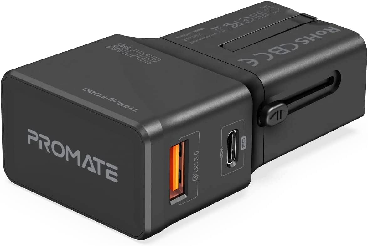 Promate International Travel Adapter with Type-C 20W PD Port, TRIPLUG-PD20.BLACK Chargers & Power Supplies "BAE" Charm Bracelet