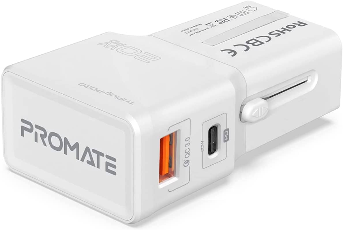 Promate International Travel Adapter With Type-C 20W Pd Port, TRIPLUG-PD20.WHITE Chargers & Power Supplies "BAE" Charm Bracelet