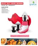 Gratus 600 Watts Mixer Grinder With 3 Strong Steel Jars, Powerful Copper Motor, Overload Protection, 2 Years Warranty, Model- GMG6503TI Blender & Mixer "BAE" Charm Bracelet 5