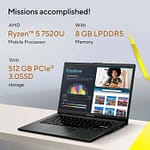 ASUS VIVOBOOK GO 14 E1404FA-NK185W, AMD Ryzen 5 7520U, 8GB RAM, 512GB SSD, AMD Radeon Graphics, 14 Inch FHD, Win11 Home, Eng-Arab K-B, Black Asus "BAE" Charm Bracelet 6