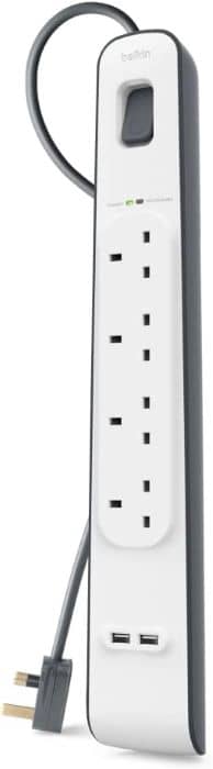 Belkin 4 Way-4 Plug Surge Protection Strip With 2 Meters Cord Length, Heavy Duty Electrical Extension Socket With 2 X 2.4 A Shared USB Ports, Black&White Electronics "BAE" Charm Bracelet