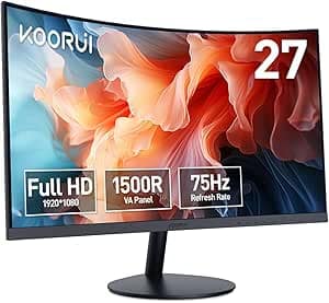 KOORUI, 27-Inch, Computer Curved Monitor, 1500R FHD 1920 x 1080 75Hz, 27N5CA Desktop & Monitors "BAE" Charm Bracelet