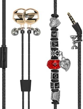 Promate Wristband Earbuds, Premium 3.5mm Leather Braided Pandora Beads Ear Phones Electronics