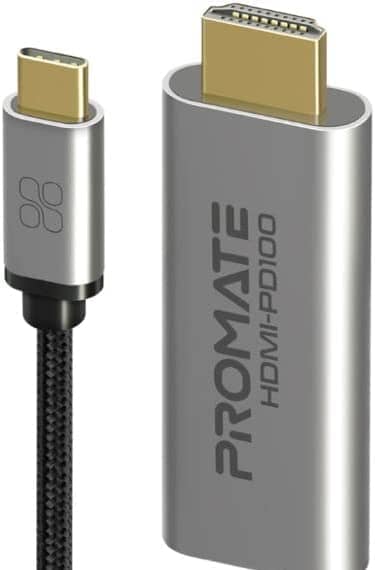 Promate USB-Cto HDMI Cable, Ultra HD 4k 60hz Type-C(Thunderbolt-3) to HDMI Adapter with 100W USB-CPower Delivery Port, Long Lifespan, 180cm Cord for MacBook Pro, iPad Air, Galaxy S22, HDMI-PD100 Computer Accessories "BAE" Charm Bracelet