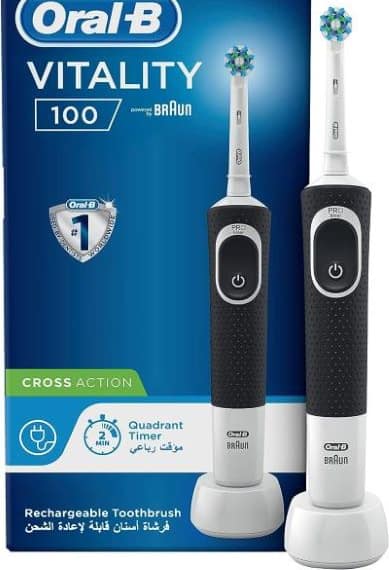 Oral B Vitality-100 Black Cross Action Rechargeable Toothbrush Built In 2 Minute Quadrant Timer. -D100.413.1 B Grocery "BAE" Charm Bracelet