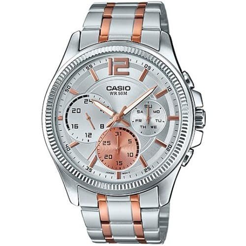 Casio Stainless Steel Round Casual Chronograph Watch for Men, Silver M Fashion Casio