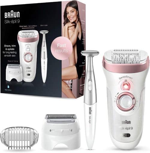 Braun Silk-epil 9, Hair Removal for Women, Bikini Trimmer, Womens Shaver Wet & Dry, Cordless and 7 extras, Rose Gold – SES 9890 Household "BAE" Charm Bracelet