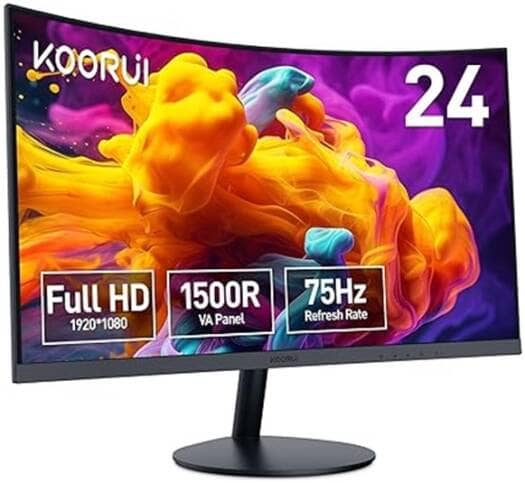 KOORUI, 24-Inch, Computer Curved Monitor, 1500R FHD 1920 x 1080 75Hz, 24N5CA Desktop & Monitors "BAE" Charm Bracelet