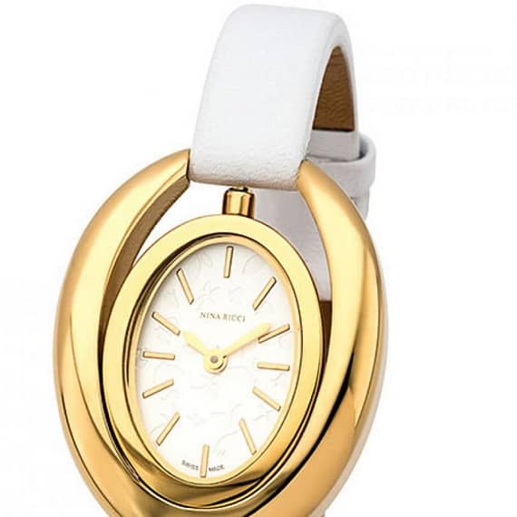 Nina Ricci Swiss White Dial Leather Band And Gold Plated Case Made For With Free Gift Fashion fashion