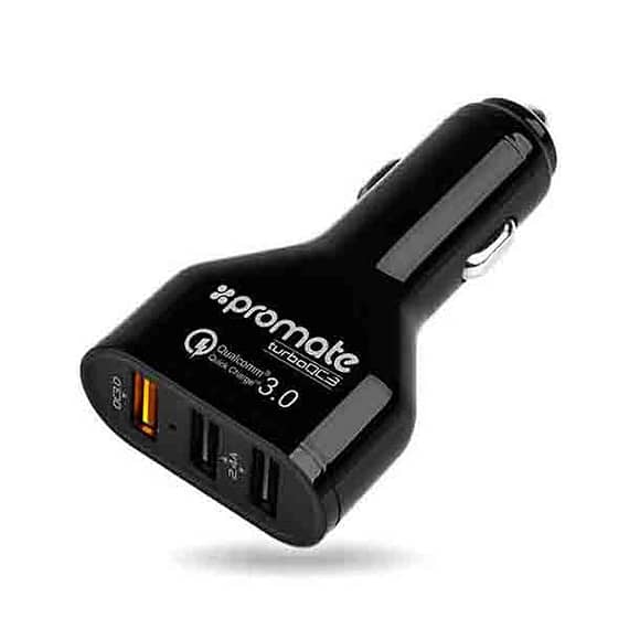 Promate Quick Charge 3.0 42W 3 Port USB Ultra-Fast Car Charger – Turbo Car Accessories Car Accessories