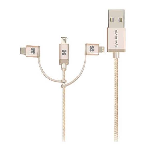 Promate USB-C Type C, Micro USB, Apple MFi Lightning Cable 3 in 1 Trip Accessories Accessories