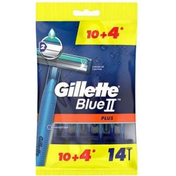 Gillette Blue 2 Plus Disposable Shaving Razor, Pack of 10 + 4 free Blades & Razor Blades & Razor