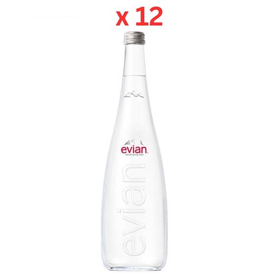Evian Natural Mineral Water Glass 750 ml x 12 Carton Beverages "BAE" Charm Bracelet