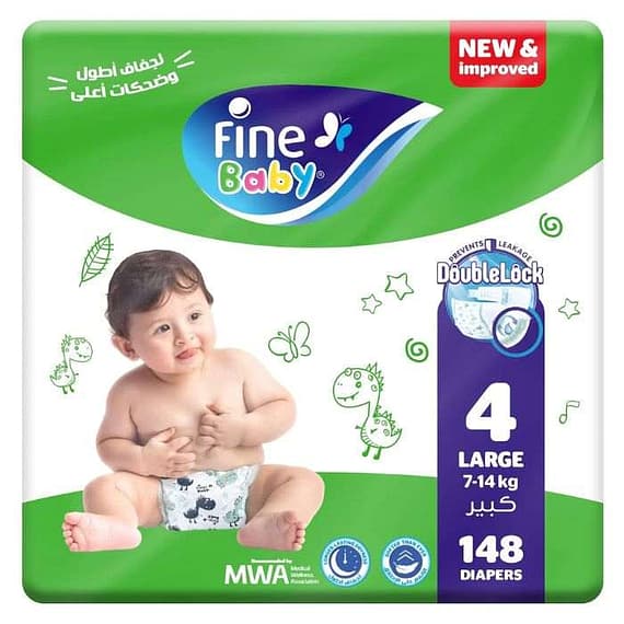 Fine Baby Absorbent Baby Open Large Double Lock Supernova (Pack of 148) Baby Diapers "BAE" Charm Bracelet