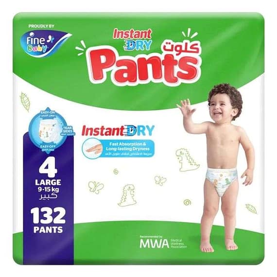 Fine Baby Instant Dry Pants Size 4 Large 9-15Kg (Pack of 132) Baby Diapers "BAE" Charm Bracelet