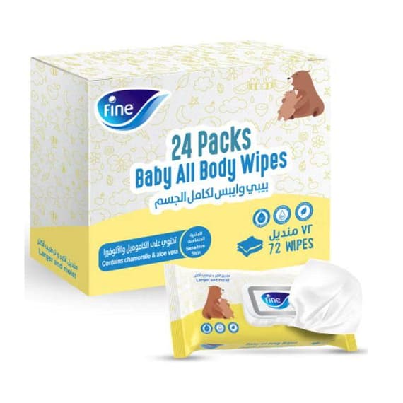 Fine Baby Wipes Wet 72 Sheet All Body (Pack of 24) Grocery "BAE" Charm Bracelet