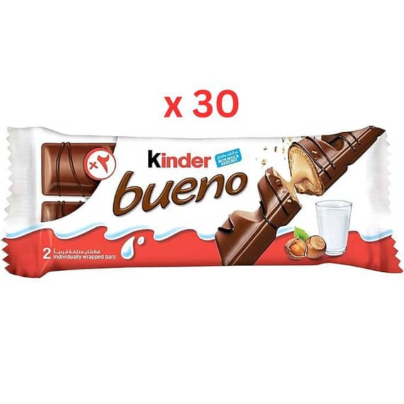 Kinder Bueno White Chocolate 43G, Carton Of 30Pcs Confectionery "BAE" Charm Bracelet