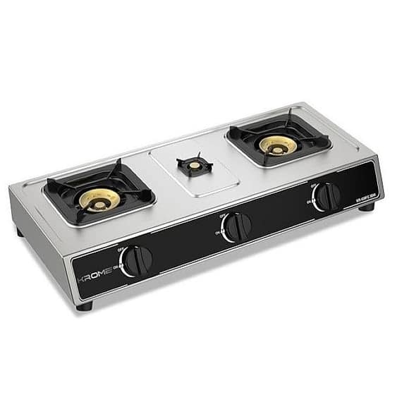 Krome Gas Stove 3 Burners, Auto Ignition, Two 100MM + Single 30MM Brass Burner Cap, LPG Cooktop, CE Approved, Stainless Steel Body, KR-GSFC3041 Gas & Stove "BAE" Charm Bracelet