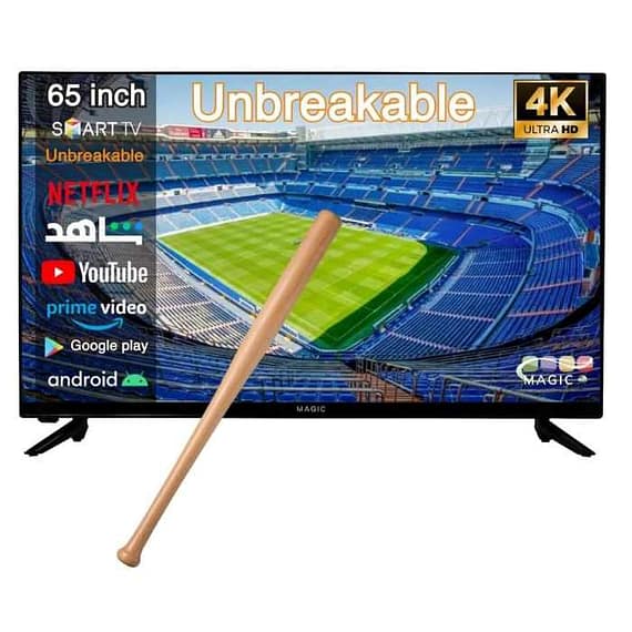 Magic World LED 65-Inch Smart TV, 4K UHD, Android 14.0, 1.5+8G, T2S2 Built In Receiver, Double Glass Screen Electronics "BAE" Charm Bracelet