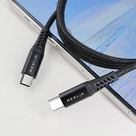 Merlin USB-C To USB-C Cable 2m Black Electronics "BAE" Charm Bracelet