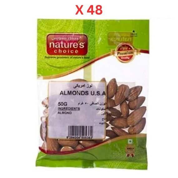 Natures Choice Almonds U.S.A, 50 gm Pack Of 48 (UAE Delivery Only) Dates & Dry Fruits "BAE" Charm Bracelet