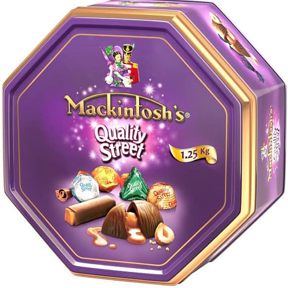 Nestle Mackintosh's Quality Street Chocolate Tin 1.25kg Confectionery "BAE" Charm Bracelet