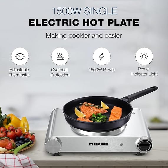 Nikai Single Hot Plate – 1500W Power, Adjustable Thermostat, Overheat Protection, Die Cast Iron Hotplates, Power indicator light, Stainless Steel Body, Easy Control – NKTOE4N2 Gas & Stove "BAE" Charm Bracelet