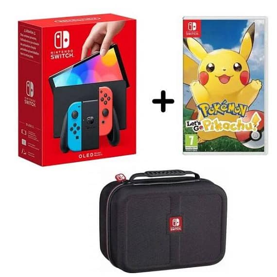 Nintendo Switch OLED Console with Pokemon Let's Go Pikachu & Carry Case Consoles "BAE" Charm Bracelet