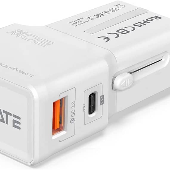 Promate International Travel Adapter With Type-C 20W Pd Port, TRIPLUG-PD20.WHITE Chargers & Power Supplies "BAE" Charm Bracelet