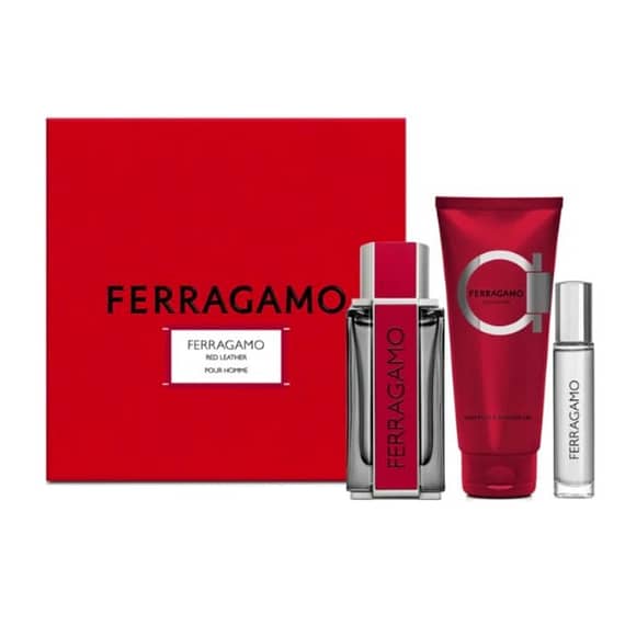 Salvatore Ferragamo Ferragamo Red Leather 3Pcs (M) Edp 100Ml + Edp 10Ml + Shampoo & Shower Gel 100Ml Set Gift Sets "BAE" Charm Bracelet