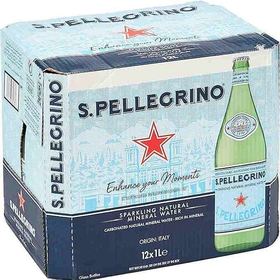 San Pellegrino Natural Sparkling Water Glass 1 Ltr Pack of 12 Beverages "BAE" Charm Bracelet