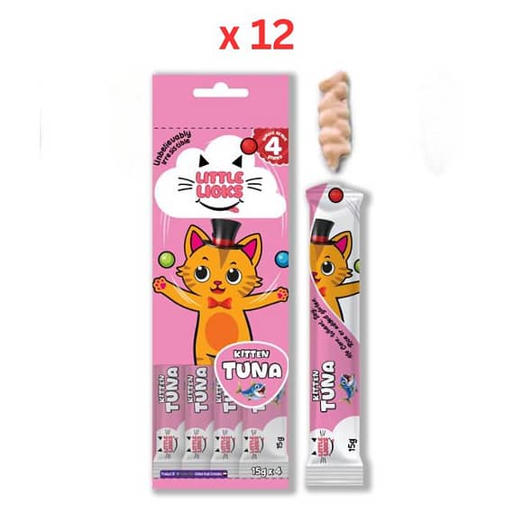 Smudges Little Licks Tuna Creamy Bisque Kitten 4 x 15g (Pack Of 12) Cat Treats "BAE" Charm Bracelet