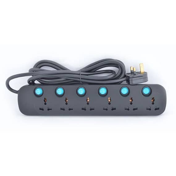 Terminator 6 Way Universal Power Extension Socket 3X1.25MM2 Black Body & Blue Switch 3M Cable 13A Plug – TPB626AB Electronics "BAE" Charm Bracelet