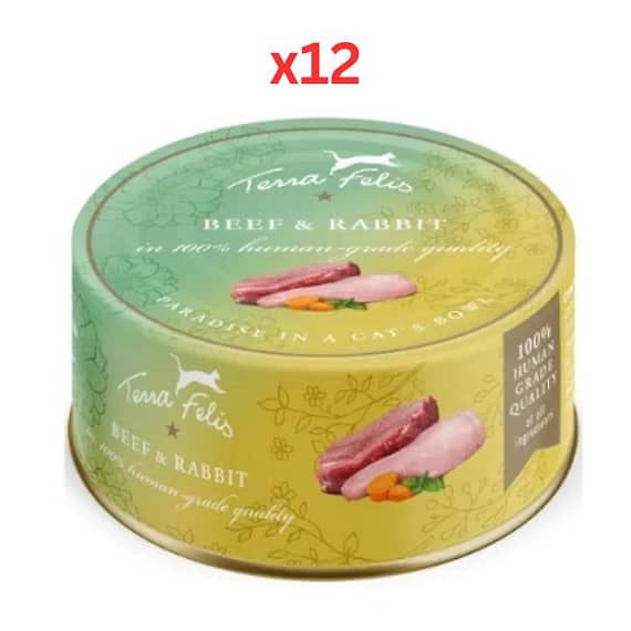 Terra Felis Beef & Rabbit Cat Wet Food 12X80G Cat Food "BAE" Charm Bracelet