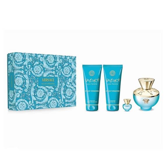 Versace Dylan Turquoise Pour Femme (W) Edt 100Ml + 5Ml + 100 Sg + 100 Bl Set Gift Sets "BAE" Charm Bracelet