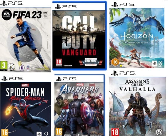 PlayStation 5 Games bundle Offer (FIFA 23 +Call of Duty Vanguard +Horizon: Forbidden West +Marvels Spiderman Miles Morales +Marvel's Avengers +Assassin's Creed Valhalla) -PS5 Games "BAE" Charm Bracelet