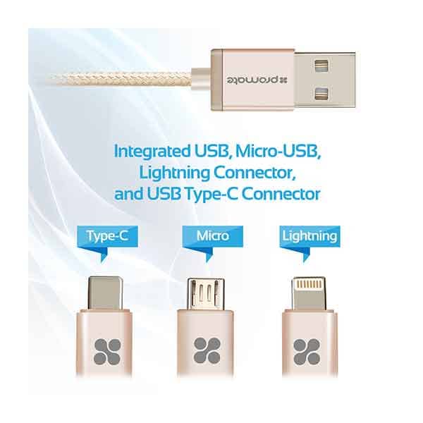 Promate USB-C Type C, Micro USB, Apple MFi Lightning Cable 3 in 1 Trip Accessories Accessories 2