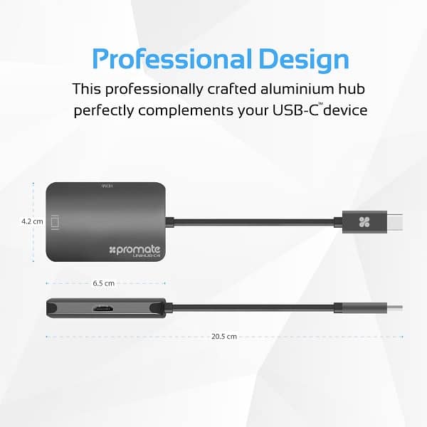 Promate USB Type-C™ Hub, High-Quality USB-C™ to 1080p VGA and HDMI Adapter Laptop Accessories 3