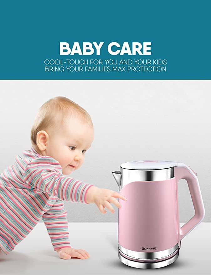 Sonashi 1.8 L Cordless Kettle, Pink – SKT-1808N Electric Kettles "BAE" Charm Bracelet 3
