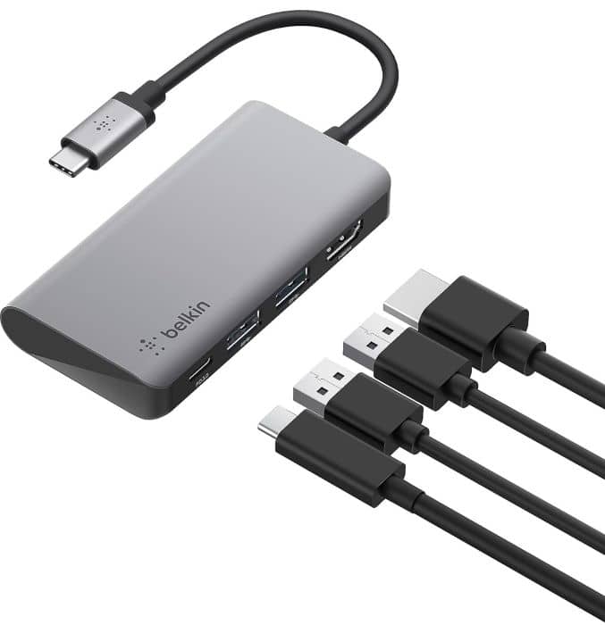 Belkin USB C 4 in 1 MultiPort Adapter With 4K HDMI, 100W PD Pass Through Charging, 2 x A Ports For MacBook Pro, Air, iPad XPS & More, GRAY Electronics "BAE" Charm Bracelet