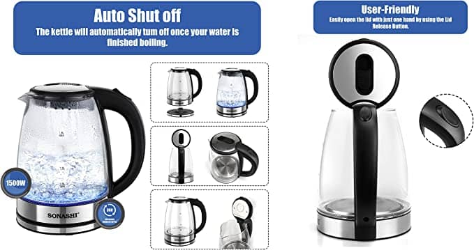 Sonashi 1.8 L Cordless Glass Kettle – SKT-1809 Electric Kettles "BAE" Charm Bracelet 3