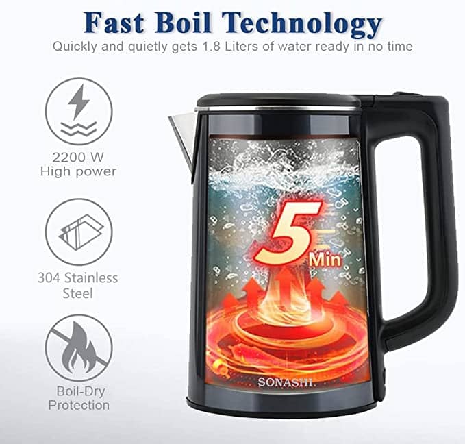 Sonashi 1.8 Litres Stainless Steel Cordless Kettle, SKT-1810 Electric Kettles "BAE" Charm Bracelet 3