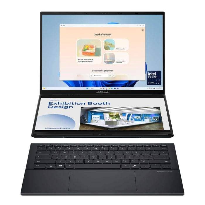 ASUS Zenbook DUO UX8406CA-OLED7, Intel Core Ultra 7 255H 2.0GHz, 32GB RAM, 1TB SSD, 14.0 Inch 3K OLED Touch Screen, Intel Arc Graphics, Win11 Home, Eng-Arab Keyboard, Grey + Sleeve, Stylus Asus "BAE" Charm Bracelet