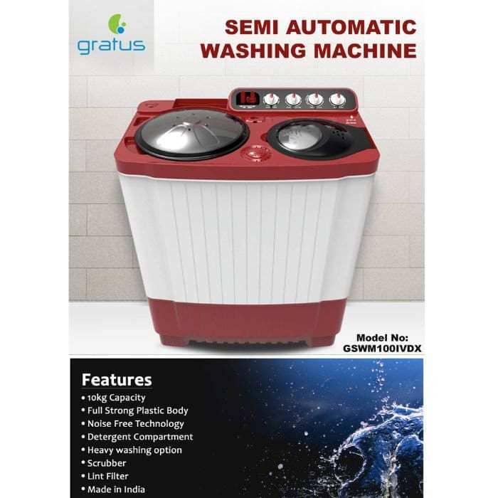 Gratus 10Kg Top Load Semi-Automatic Washing Machine (White/Maroon), With Lint Filter, Spin-Dry, Made In India, Model -GSWM100IVDX Household "BAE" Charm Bracelet 2