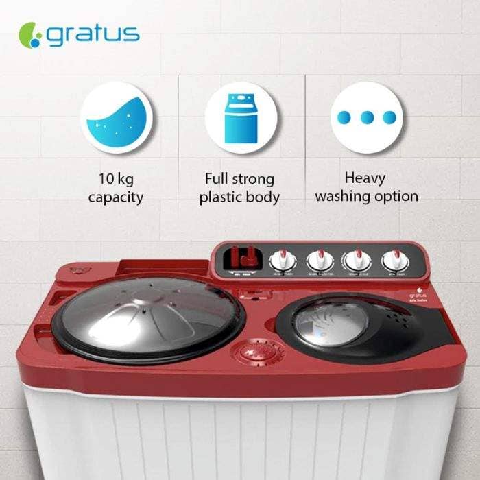 Gratus 10Kg Top Load Semi-Automatic Washing Machine (White/Maroon), With Lint Filter, Spin-Dry, Made In India, Model -GSWM100IVDX Household "BAE" Charm Bracelet 3